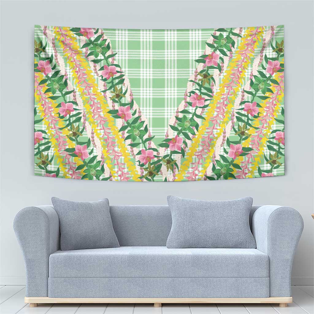 Hawaii Pikake Lokelani Plumeria Lei Tapestry Green Palaka Motifs