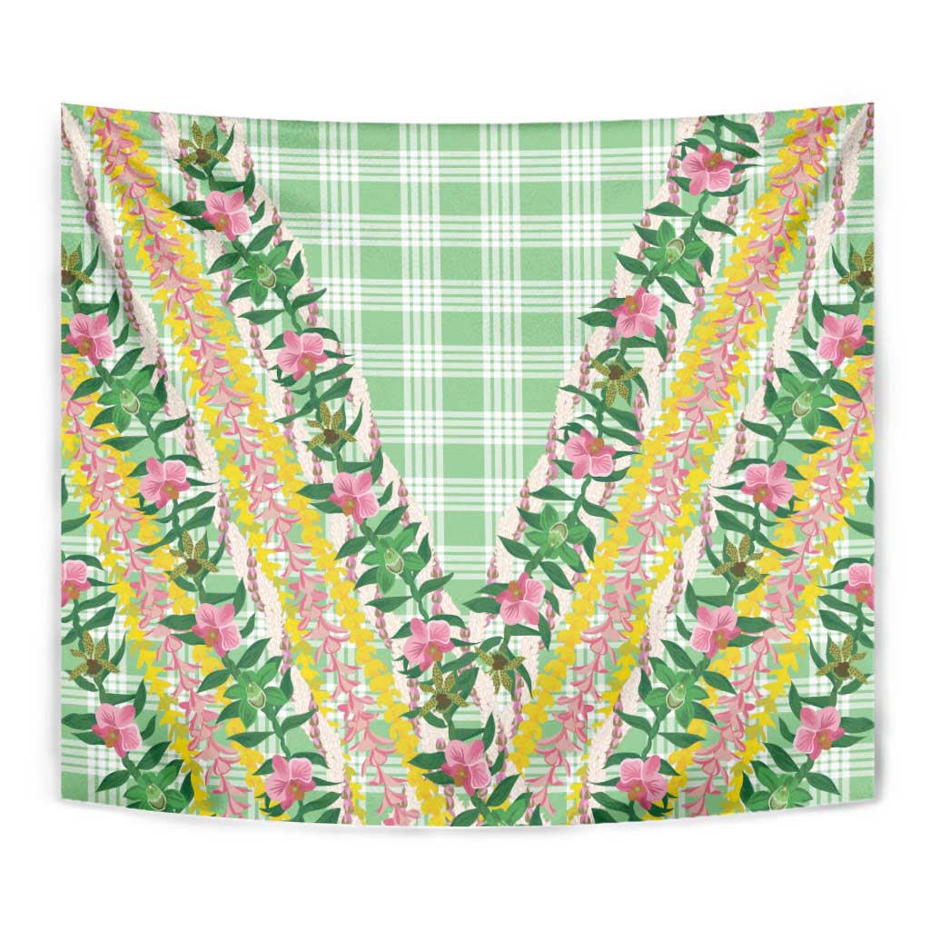 Hawaii Pikake Lokelani Plumeria Lei Tapestry Green Palaka Motifs