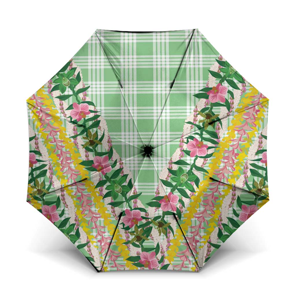 Hawaii Pikake Lokelani Plumeria Lei Umbrella Green Palaka Motifs