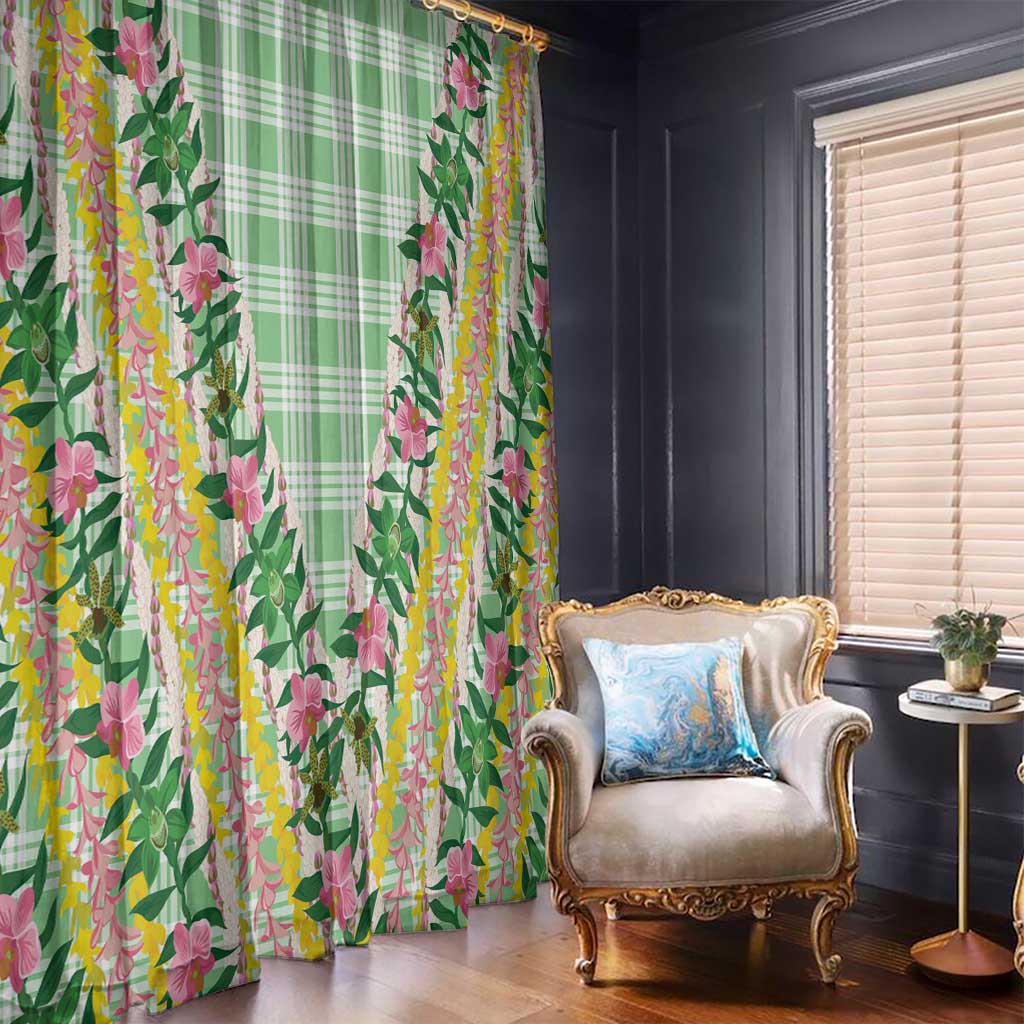 Hawaii Pikake Lokelani Plumeria Lei Window Curtain Green Palaka Motifs