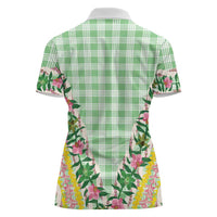 Hawaii Pikake Lokelani Plumeria Lei Women Polo Shirt Green Palaka Motifs