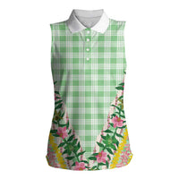 Hawaii Pikake Lokelani Plumeria Lei Women Sleeveless Polo Shirt Green Palaka Motifs LT05 Female Green - Polynesian Pride