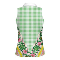 Hawaii Pikake Lokelani Plumeria Lei Women Sleeveless Polo Shirt Green Palaka Motifs LT05 - Polynesian Pride