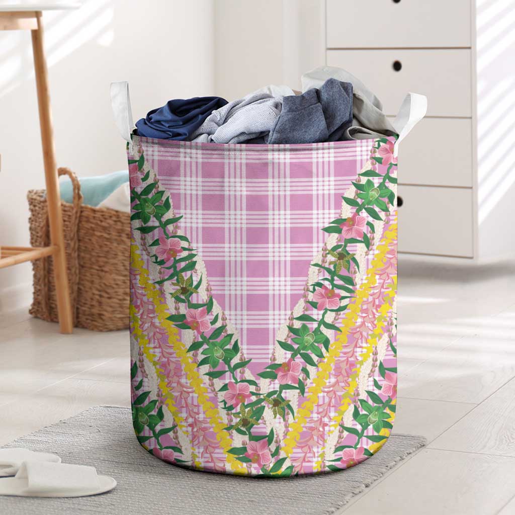 Hawaii Pikake Lokelani Plumeria Lei Laundry Basket Pink Palaka Motifs