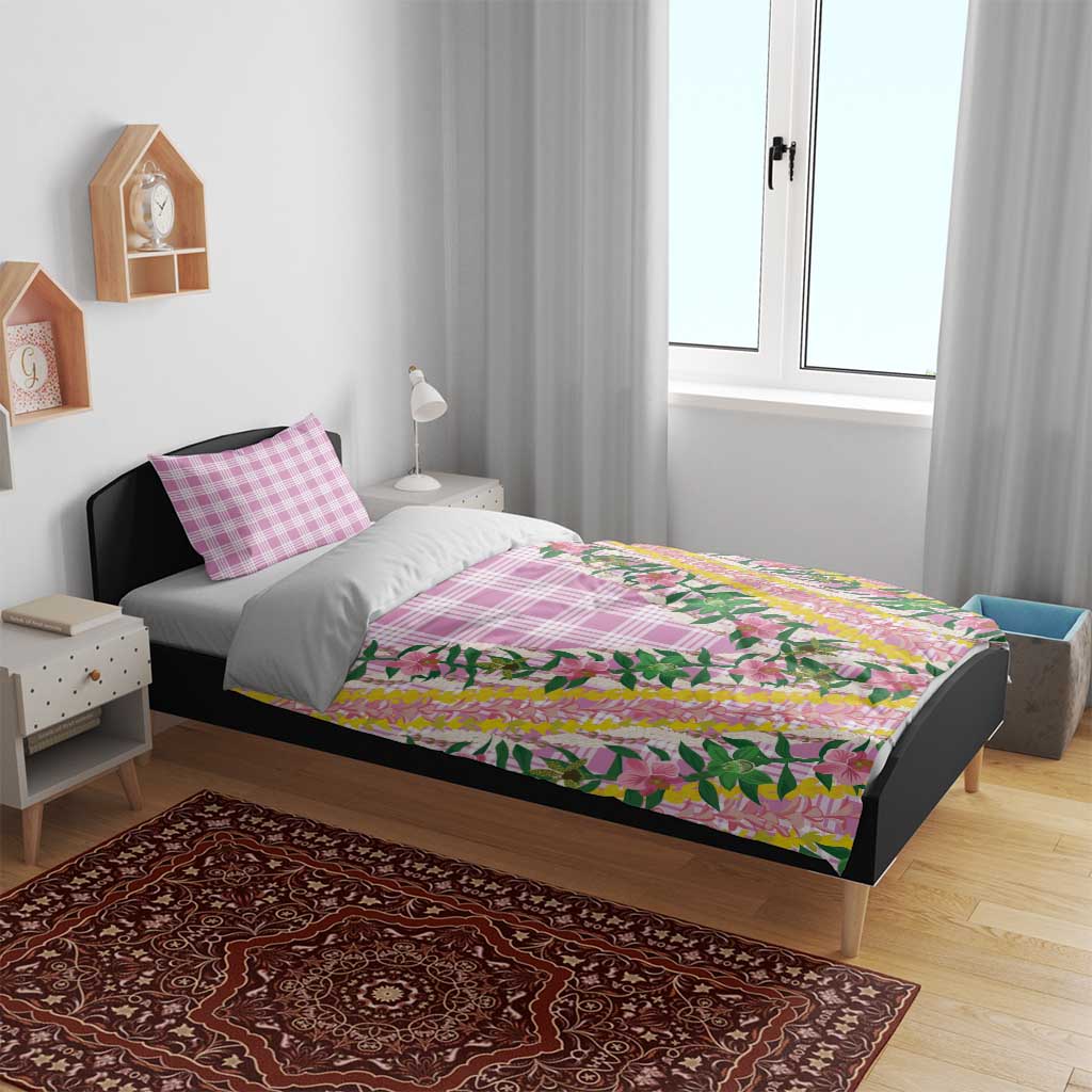 Hawaii Pikake Lokelani Plumeria Lei Bedding Set Pink Palaka Motifs