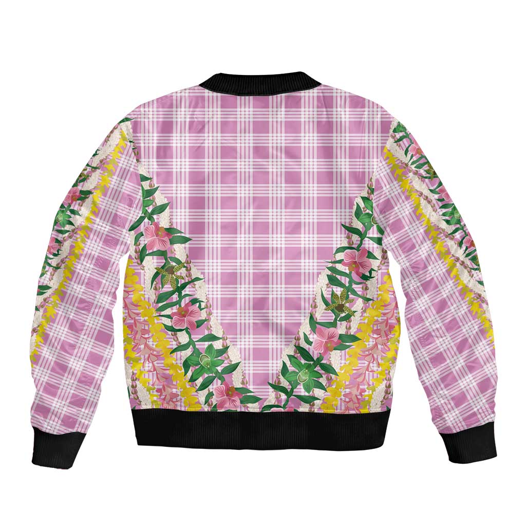 Hawaii Pikake Lokelani Plumeria Lei Bomber Jacket Pink Palaka Motifs