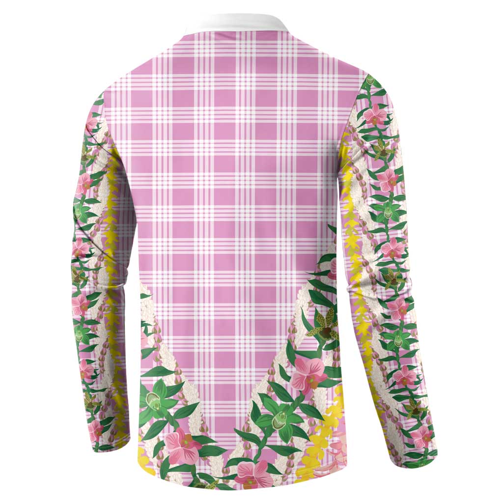 Hawaii Pikake Lokelani Plumeria Lei Button Sweatshirt Pink Palaka Motifs