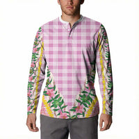 Hawaii Pikake Lokelani Plumeria Lei Button Sweatshirt Pink Palaka Motifs