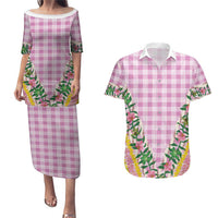 Hawaii Pikake Lokelani Plumeria Lei Couples Matching Puletasi and Hawaiian Shirt Pink Palaka Motifs LT05 Pink - Polynesian Pride