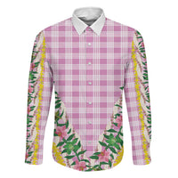 Hawaii Pikake Lokelani Plumeria Lei Family Matching Off The Shoulder Long Sleeve Dress and Hawaiian Shirt Pink Palaka Motifs LT05 Dad's Shirt - Long Sleeve Pink - Polynesian Pride