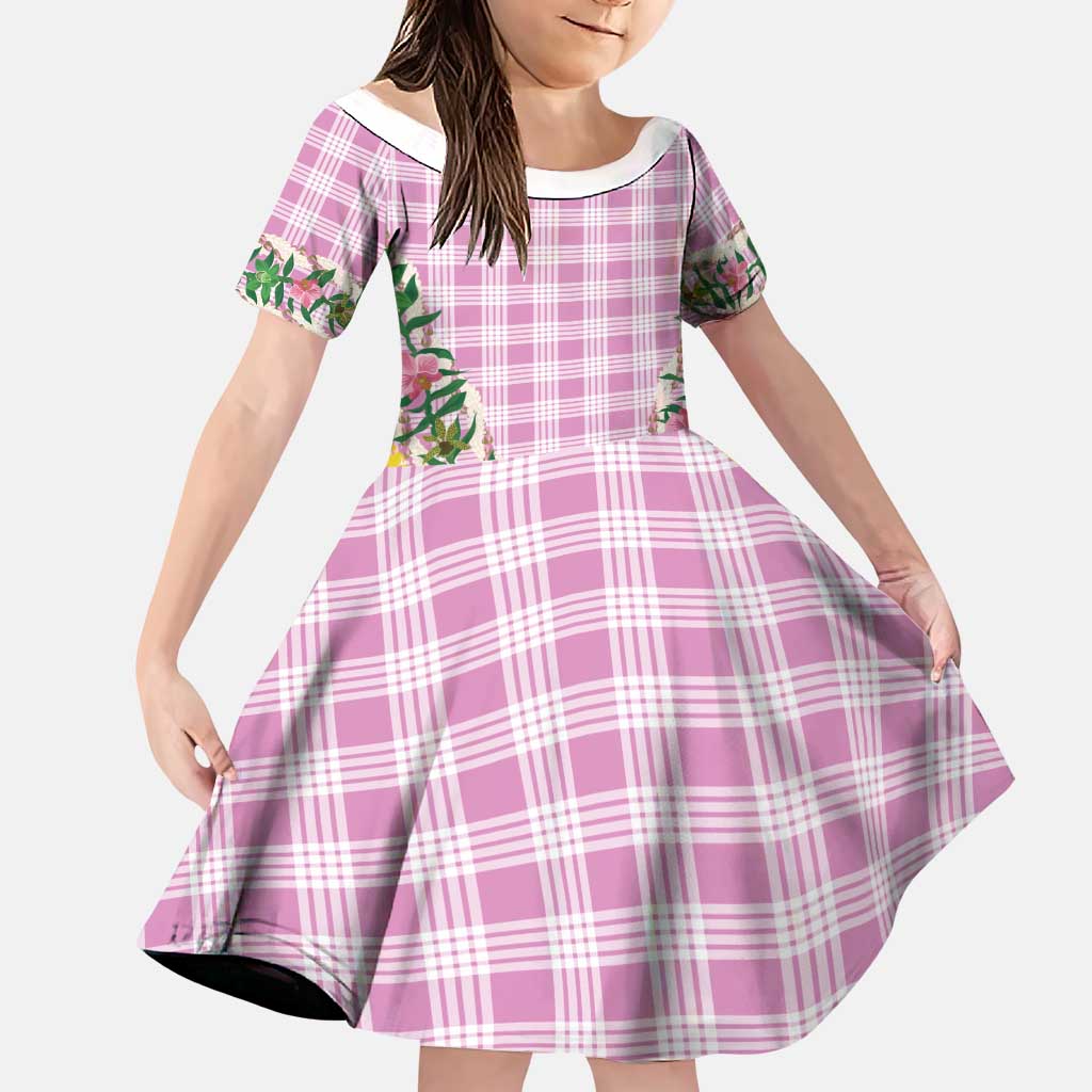 Hawaii Pikake Lokelani Plumeria Lei Family Matching Off Shoulder Maxi Dress and Hawaiian Shirt Pink Palaka Motifs LT05 Daughter's Dress Pink - Polynesian Pride