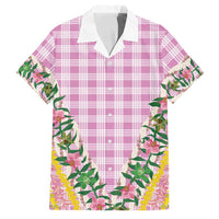 Hawaii Pikake Lokelani Plumeria Lei Family Matching Off Shoulder Maxi Dress and Hawaiian Shirt Pink Palaka Motifs LT05 Dad's Shirt - Short Sleeve Pink - Polynesian Pride