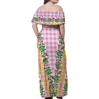 Hawaii Pikake Lokelani Plumeria Lei Family Matching Off Shoulder Maxi Dress and Hawaiian Shirt Pink Palaka Motifs LT05 - Polynesian Pride