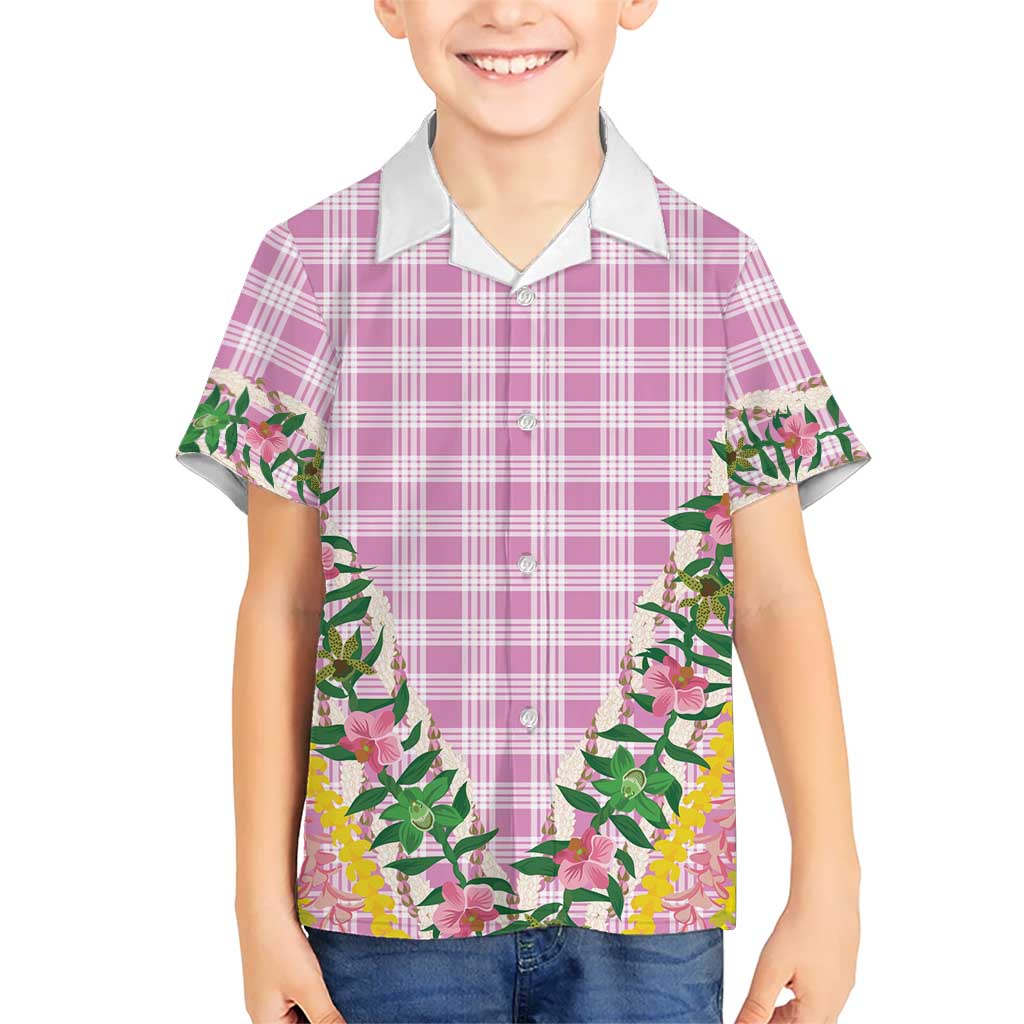 Hawaii Pikake Lokelani Plumeria Lei Family Matching Off Shoulder Maxi Dress and Hawaiian Shirt Pink Palaka Motifs LT05 Son's Shirt Pink - Polynesian Pride