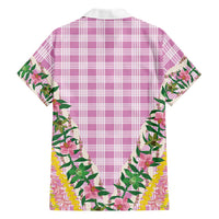 Hawaii Pikake Lokelani Plumeria Lei Family Matching Off Shoulder Short Dress and Hawaiian Shirt Pink Palaka Motifs LT05 - Polynesian Pride