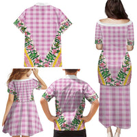 Hawaii Pikake Lokelani Plumeria Lei Family Matching Puletasi and Hawaiian Shirt Pink Palaka Motifs LT05 - Polynesian Pride