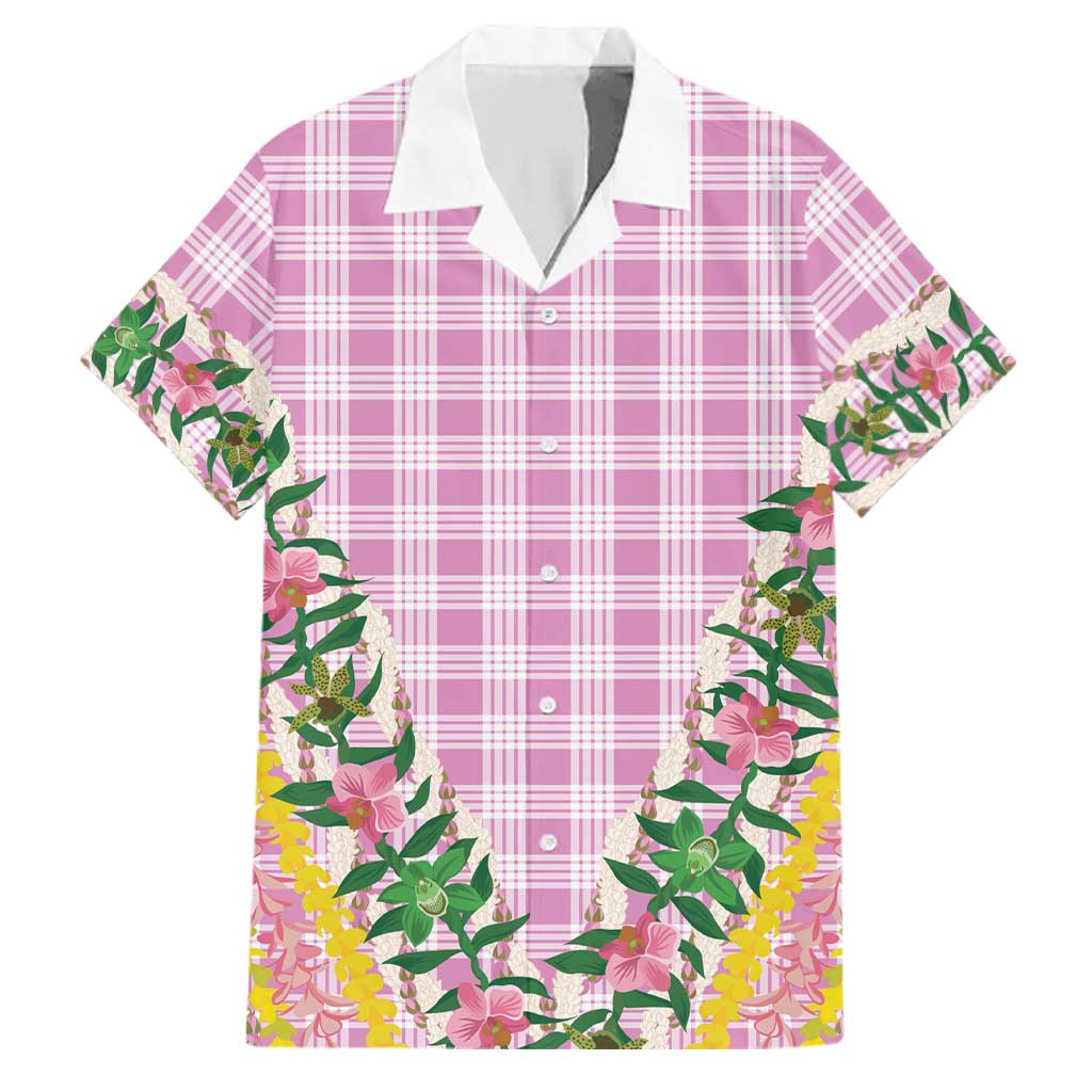 Hawaii Pikake Lokelani Plumeria Lei Family Matching Summer Maxi Dress and Hawaiian Shirt Pink Palaka Motifs LT05 Dad's Shirt - Short Sleeve Pink - Polynesian Pride