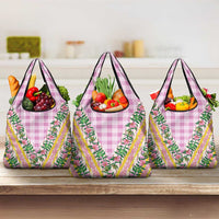 Hawaii Pikake Lokelani Plumeria Lei Grocery Bag Pink Palaka Motifs