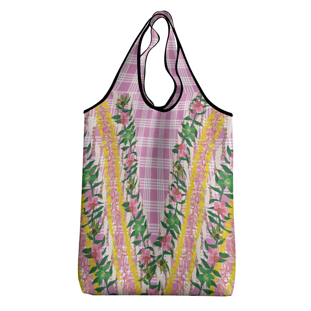 Hawaii Pikake Lokelani Plumeria Lei Grocery Bag Pink Palaka Motifs