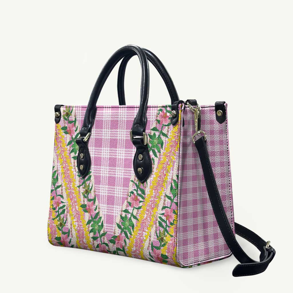 Hawaii Pikake Lokelani Plumeria Lei Leather Bag Pink Palaka Motifs