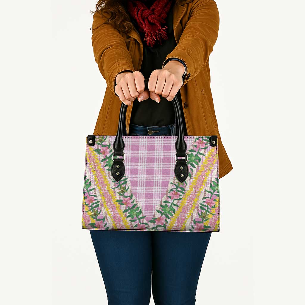 Hawaii Pikake Lokelani Plumeria Lei Leather Bag Pink Palaka Motifs