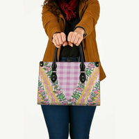 Hawaii Pikake Lokelani Plumeria Lei Leather Bag Pink Palaka Motifs