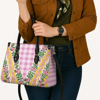 Hawaii Pikake Lokelani Plumeria Lei Leather Bag Pink Palaka Motifs