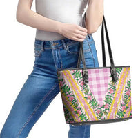 Hawaii Pikake Lokelani Plumeria Lei Leather Tote Bag Pink Palaka Motifs