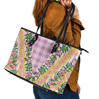 Hawaii Pikake Lokelani Plumeria Lei Leather Tote Bag Pink Palaka Motifs