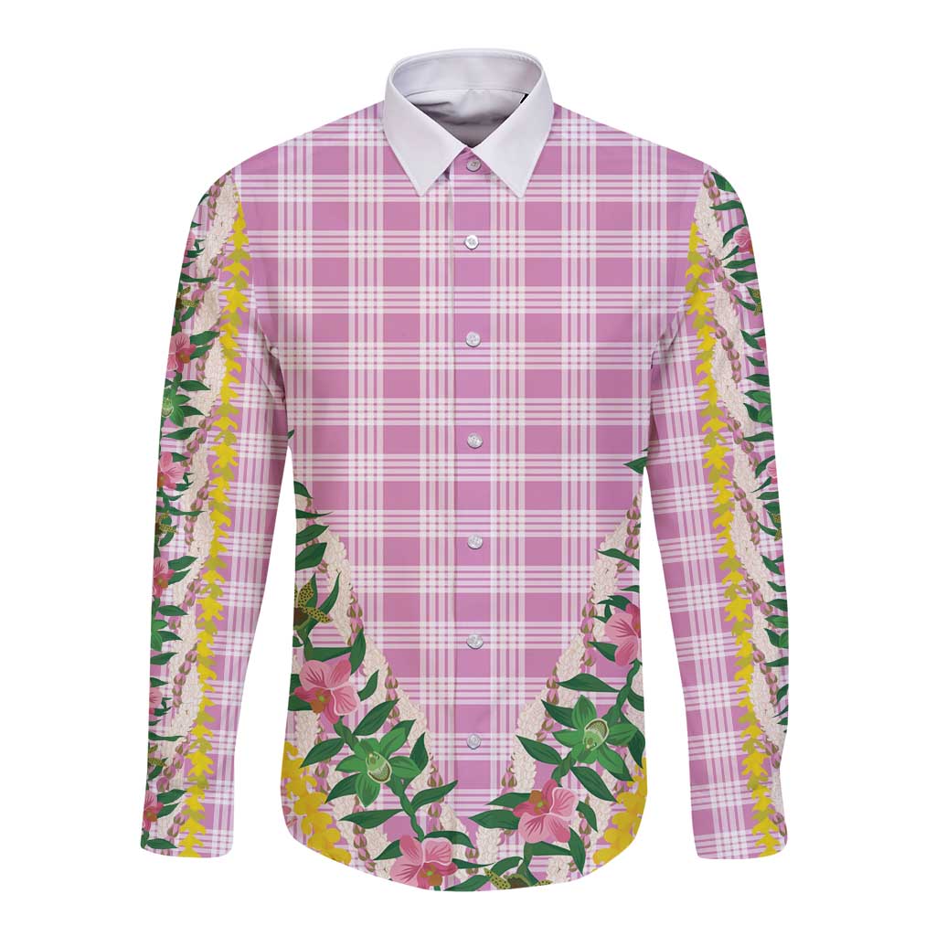 Hawaii Pikake Lokelani Plumeria Lei Long Sleeve Button Shirt Pink Palaka Motifs