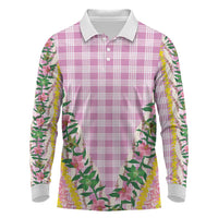 Hawaii Pikake Lokelani Plumeria Lei Long Sleeve Polo Shirt Pink Palaka Motifs