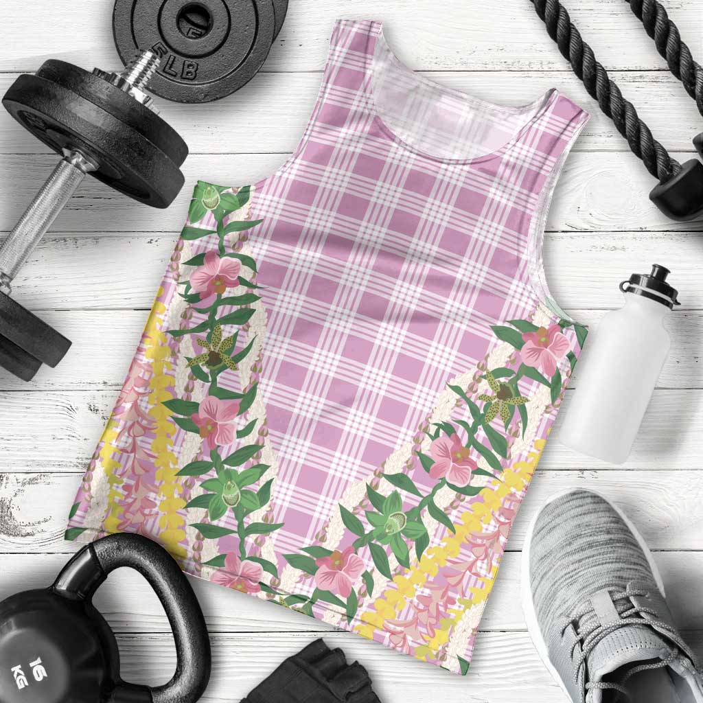 Hawaii Pikake Lokelani Plumeria Lei Men Tank Top Pink Palaka Motifs