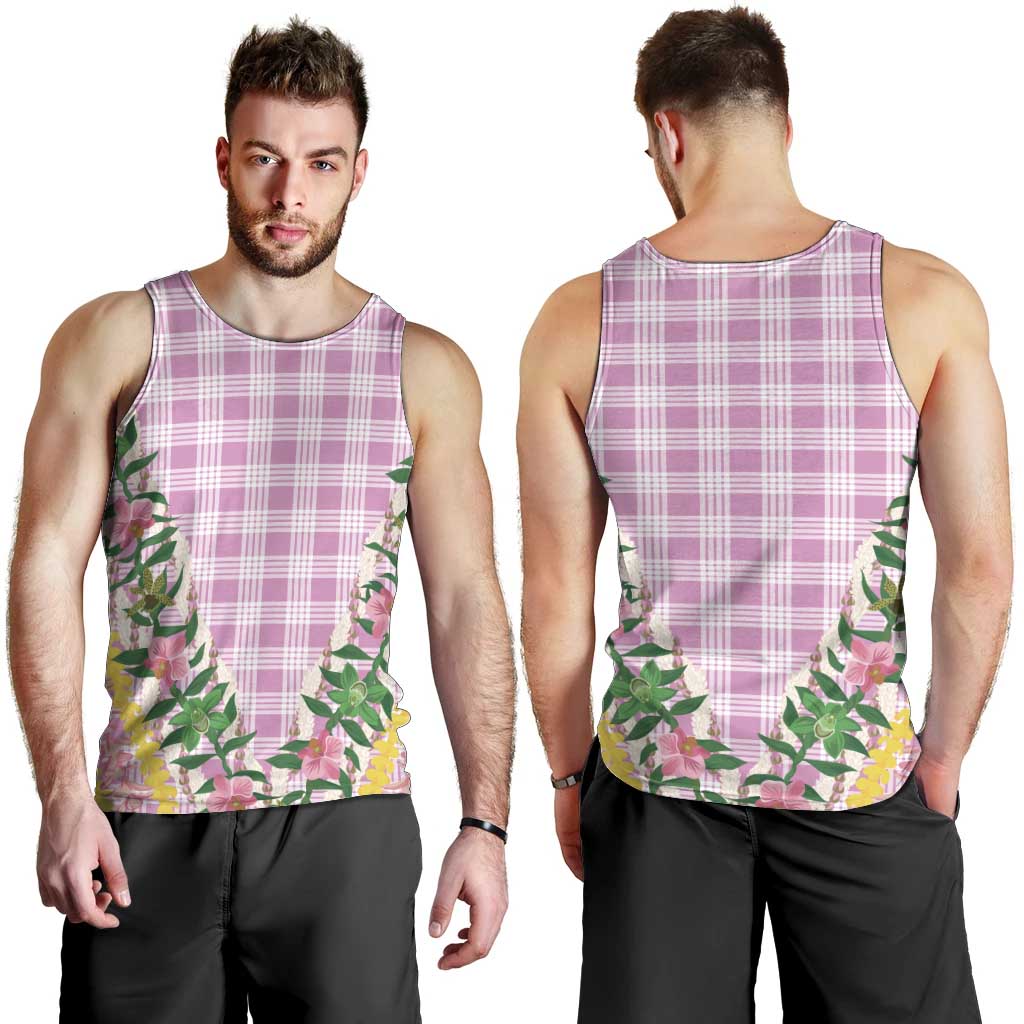 Hawaii Pikake Lokelani Plumeria Lei Men Tank Top Pink Palaka Motifs
