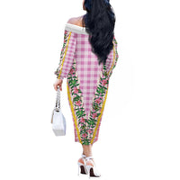 Hawaii Pikake Lokelani Plumeria Lei Off The Shoulder Long Sleeve Dress Pink Palaka Motifs