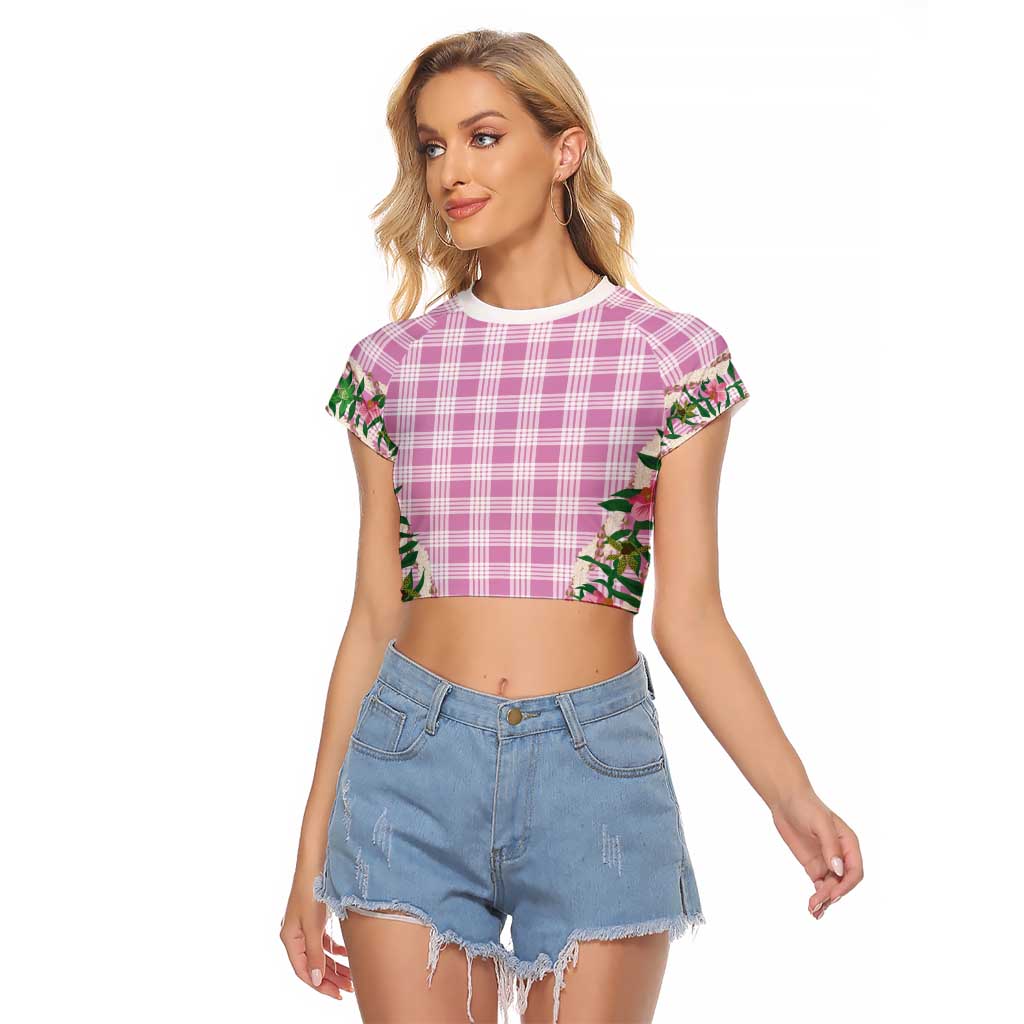 Hawaii Pikake Lokelani Plumeria Lei Raglan Cropped T Shirt Pink Palaka Motifs