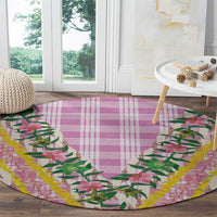 Hawaii Pikake Lokelani Plumeria Lei Round Carpet Pink Palaka Motifs