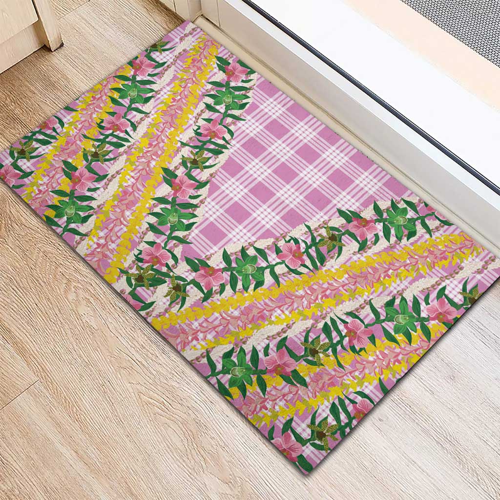 Hawaii Pikake Lokelani Plumeria Lei Rubber Doormat Pink Palaka Motifs