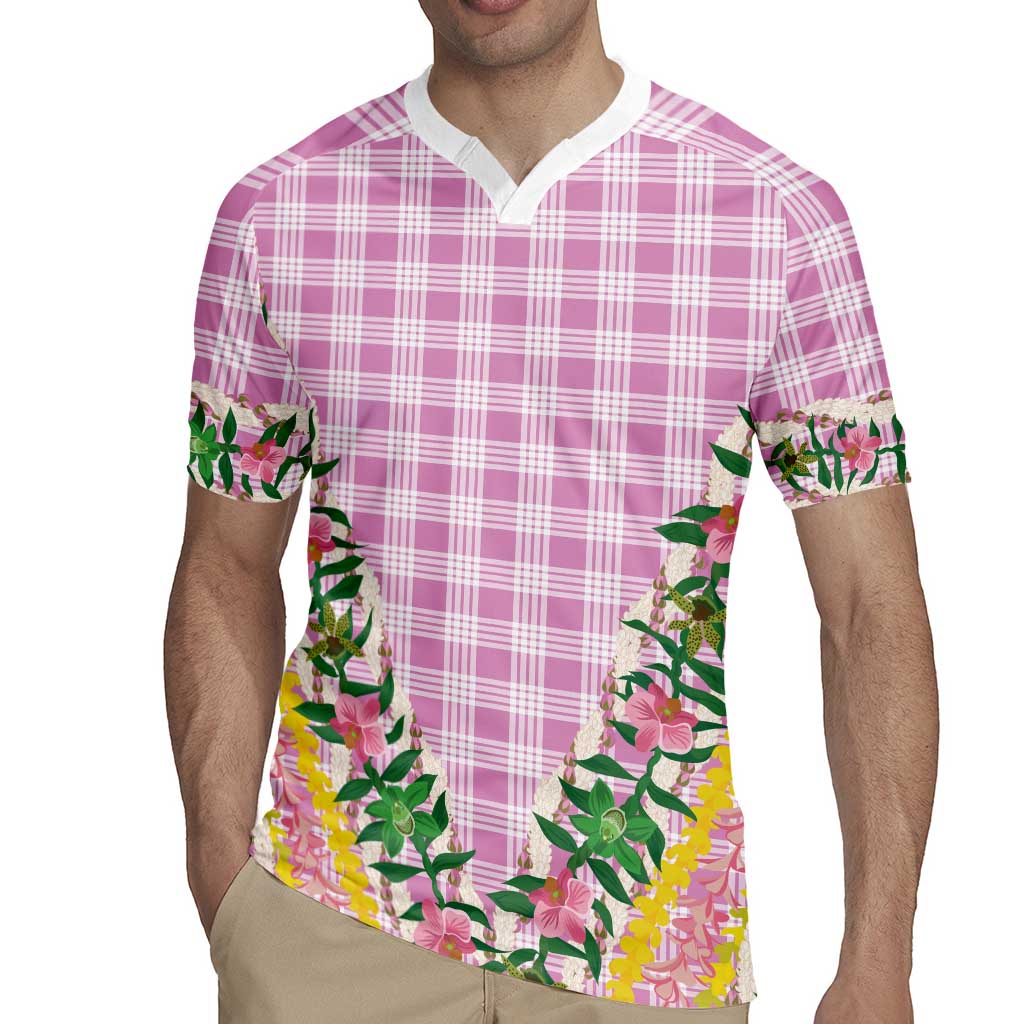 Hawaii Pikake Lokelani Plumeria Lei Rugby Jersey Pink Palaka Motifs