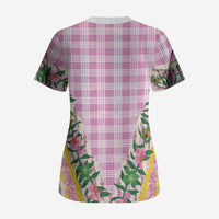 Hawaii Pikake Lokelani Plumeria Lei Scrub Top Pink Palaka Motifs