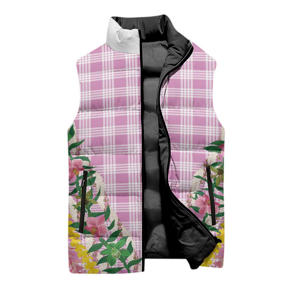Hawaii Pikake Lokelani Plumeria Lei Sleeveless Puffer Jacket Pink Palaka Motifs