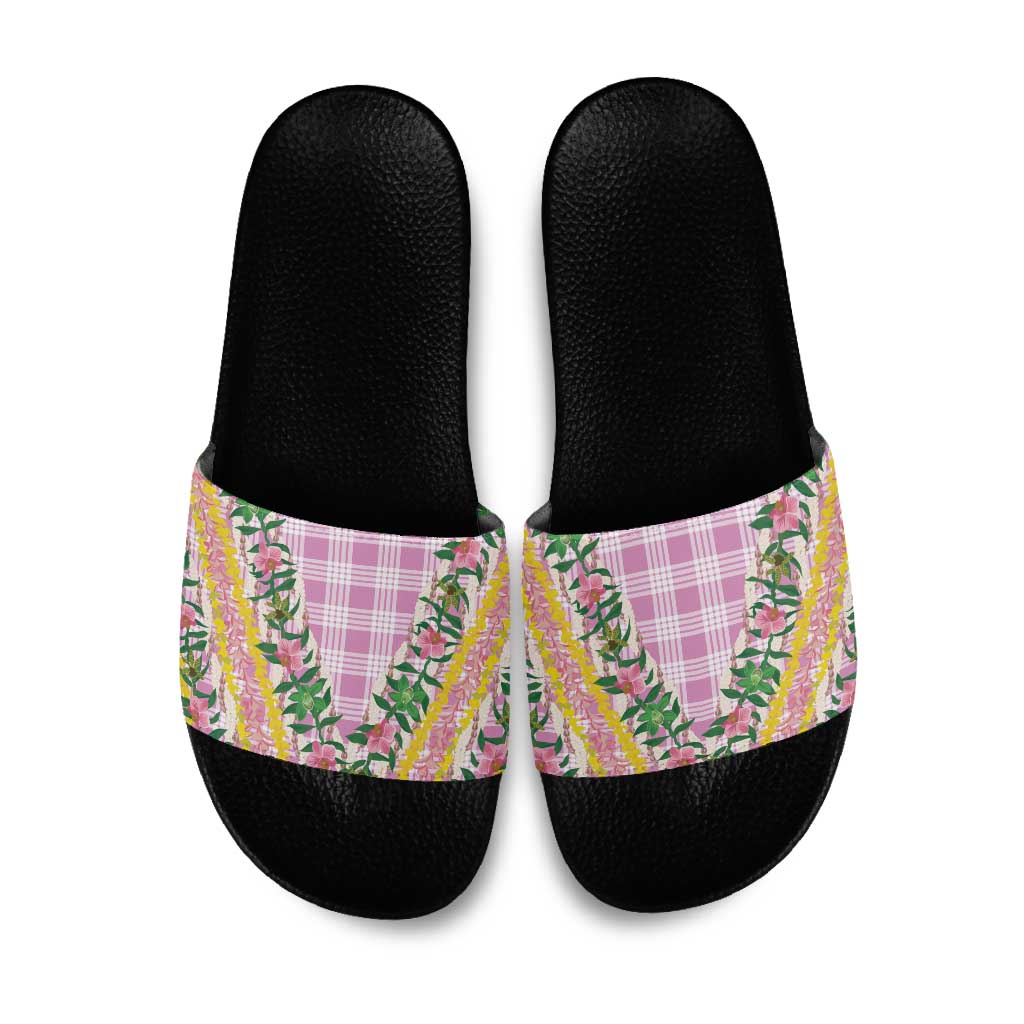 Hawaii Pikake Lokelani Plumeria Lei Slide Sandals Pink Palaka Motifs