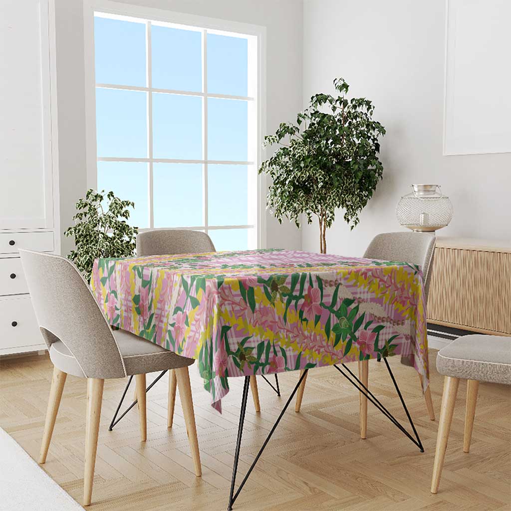 Hawaii Pikake Lokelani Plumeria Lei Tablecloth Pink Palaka Motifs