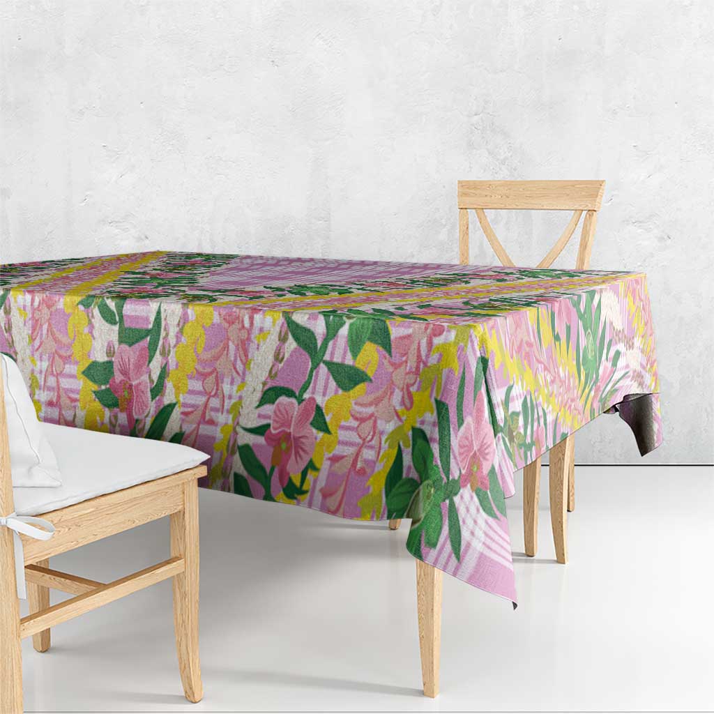 Hawaii Pikake Lokelani Plumeria Lei Tablecloth Pink Palaka Motifs