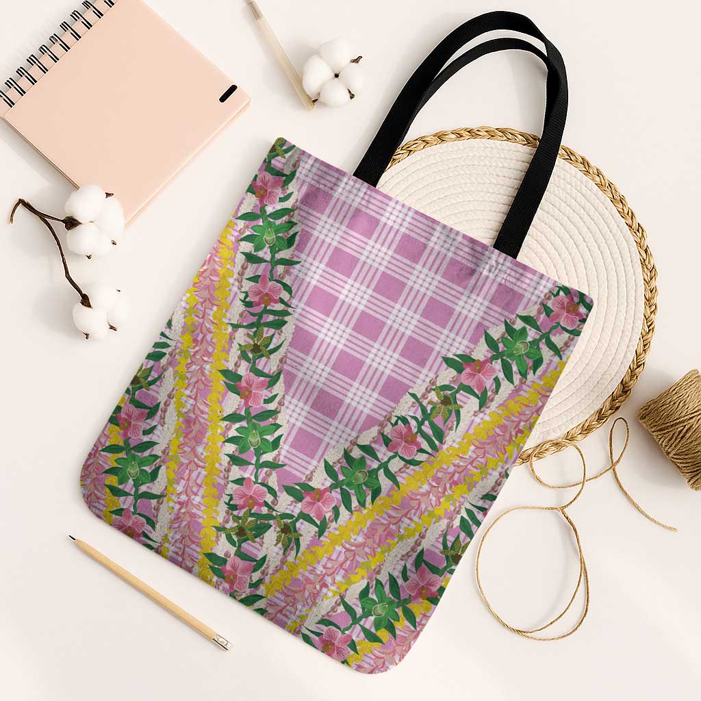 Hawaii Pikake Lokelani Plumeria Lei Tote Bag Pink Palaka Motifs