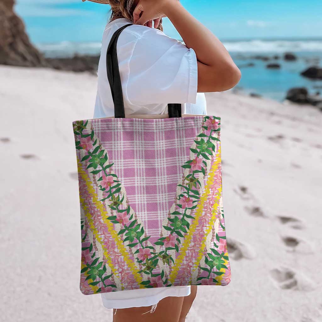 Hawaii Pikake Lokelani Plumeria Lei Tote Bag Pink Palaka Motifs