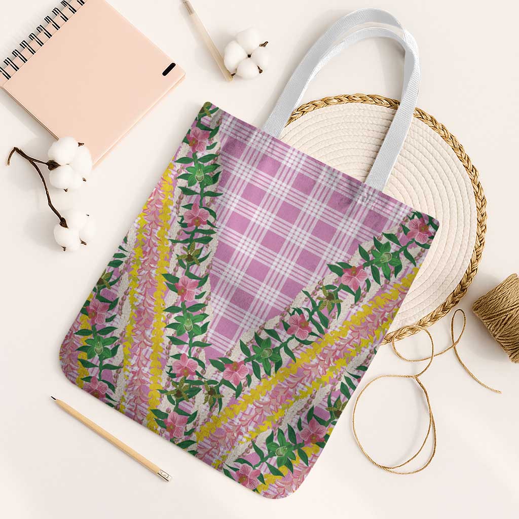 Hawaii Pikake Lokelani Plumeria Lei Tote Bag Pink Palaka Motifs