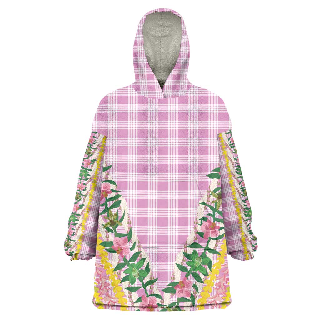 Hawaii Pikake Lokelani Plumeria Lei Wearable Blanket Hoodie Pink Palaka Motifs