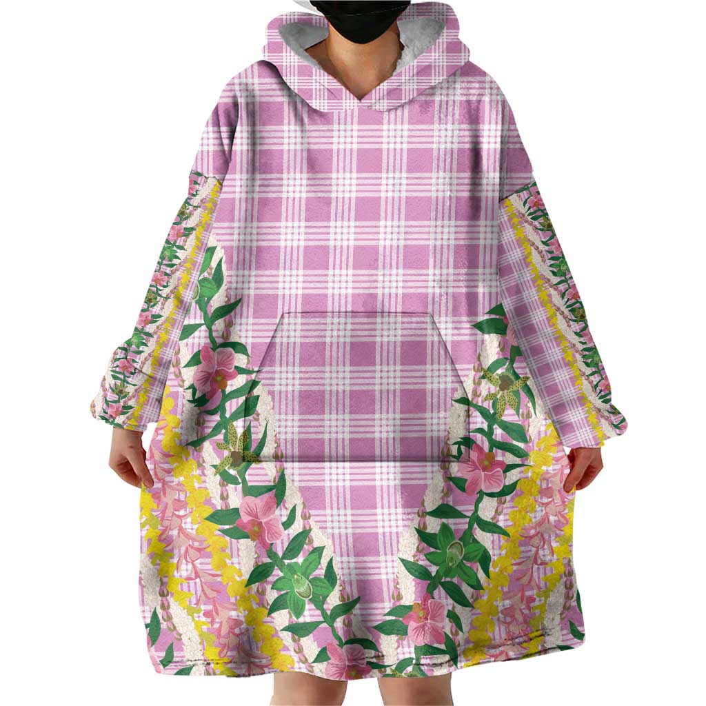 Hawaii Pikake Lokelani Plumeria Lei Wearable Blanket Hoodie Pink Palaka Motifs