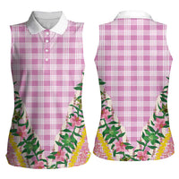 Hawaii Pikake Lokelani Plumeria Lei Women Sleeveless Polo Shirt Pink Palaka Motifs LT05 - Polynesian Pride