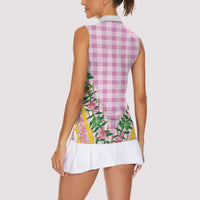 Hawaii Pikake Lokelani Plumeria Lei Women Sleeveless Polo Shirt Pink Palaka Motifs LT05 - Polynesian Pride